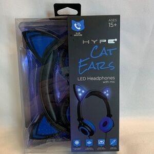 NIB! Blue and Black Cat Ears LED Headphones with Built-In Microphone!